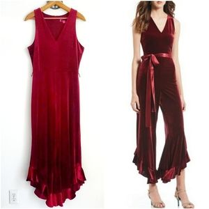 Betsey Johnson Red Velvet Flare-Leg Jumpsuit